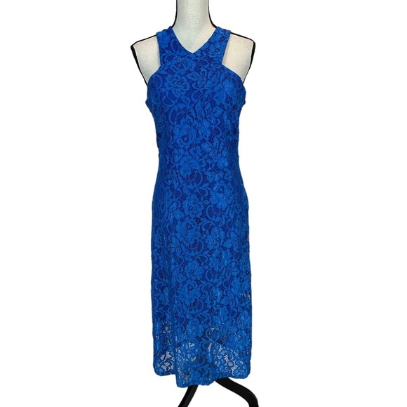 Sam Edelman Sleeveless Halter Lace Midi Dress - Royal Blue - size 10 - Picture 1 of 7